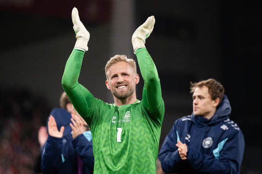 Goalkeeper Kasper Schmeichel of Denmark celebrates