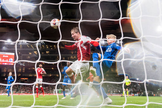 Rasmus Højlund of Denmark scores the 2-1 goal in action