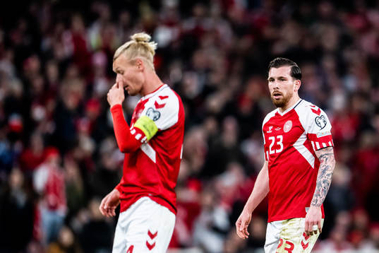 Simon Kjær and Pierre-Emile Højbjerg of Denmark