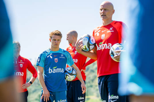 Martin Ødegaard listens to Ståle Solbakken, head coach of