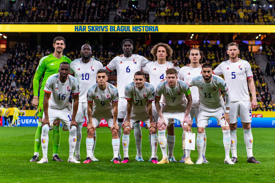 The starting eleven of Belgium pose for a photo