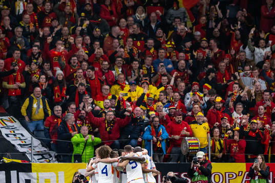 Romelu Lukaku of Belgium celebrates with team mates