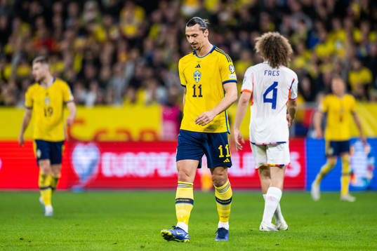 Zlatan Ibrahimovic of Sweden looks dejected