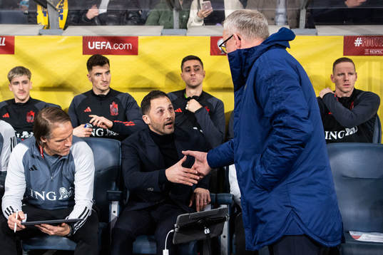 Head coach Domenico Tedesco of Belgium and Head coach Janne