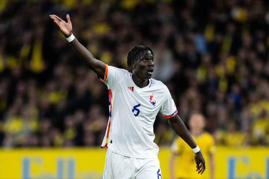Amadou Onana of Belgium reacts