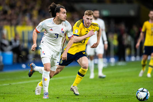 Arthur Theate of Belgium and Dejan Kulusevski of Sweden