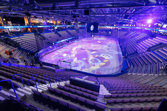 Interiör vy från Vida arena före kvartsfinal fem i SHL