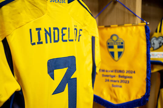 A banner next to the jersey of Victor Nilsson Lin delöf