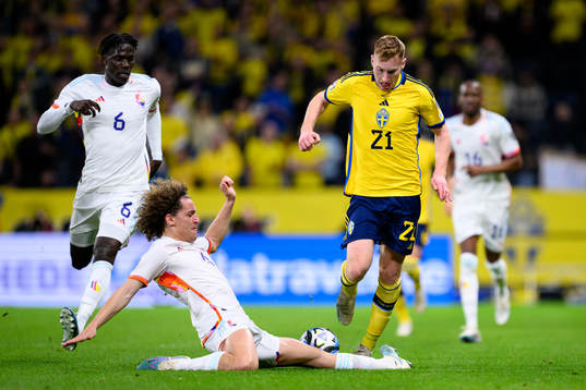Wout Faes of Belgium and Dejan Kulusevski of Sweden