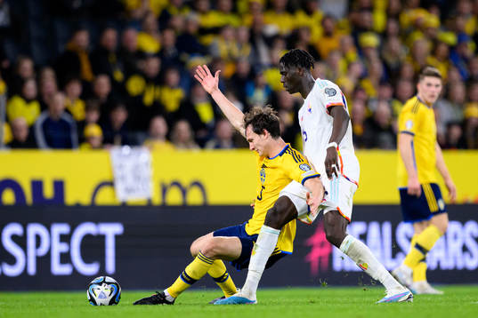 Hjalmar Ekdal of Sweden and Amadou Onana of Belgium