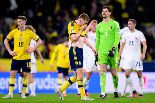 Dejan Kulusevski of Sweden looks dejected