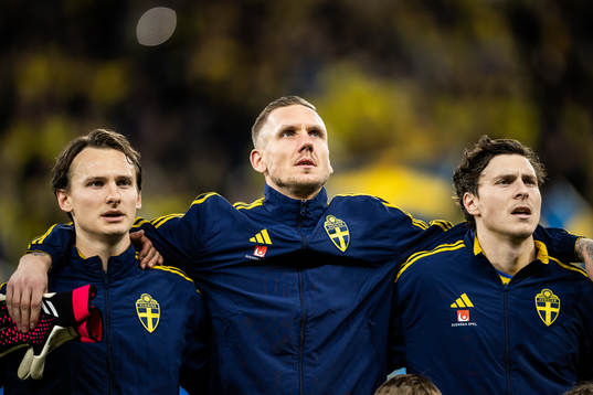 Hjalmar Ekdal, goalkeeper Robin Olsen and Victor Nilsson