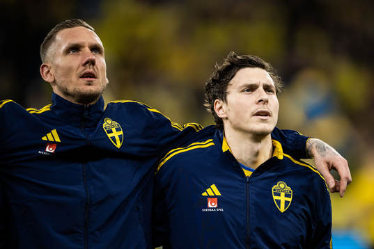 goalkeeper Robin Olsen and Victor Nilsson Lindelöf of