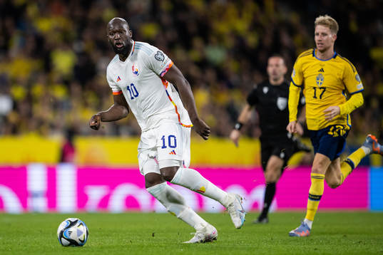 Romelu Lukaku of Belgium and Samuel Gustafson of Sweden