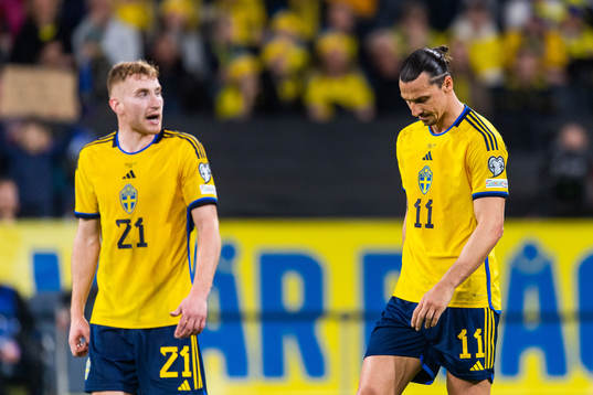 Dejan Kulusevski and Zlatan Ibrahimovic of Sweden look