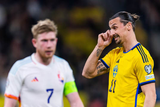 Kevin de Bruyne of Belgium and Zlatan Ibrahimovic of Sweden