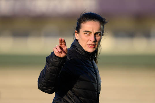FC Rosengårds tränare Renee Slegers innan fotbollsmatchen