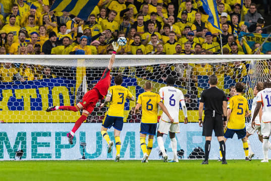 goalkeeper Robin Olsen of Sweden with a save