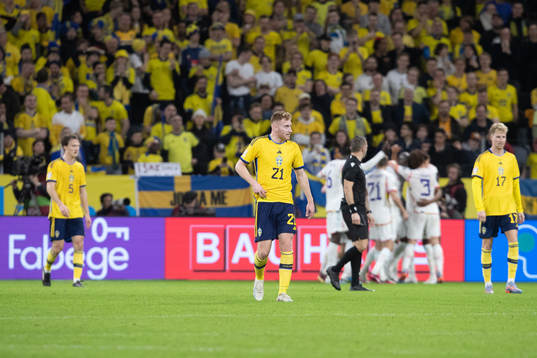 Dejan Kulusevski of Sweden looks dejected