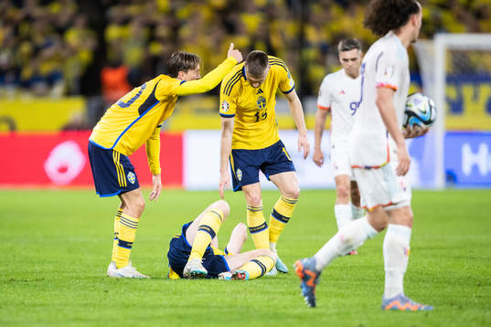 Dejan Kulusevski of Sweden in pain