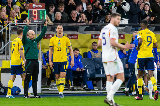 Zlatan Ibrahimovic of Sweden is substituted