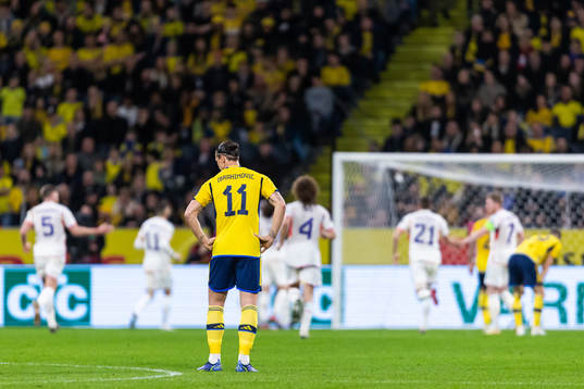 Zlatan Ibrahimovic of Sweden looks dejected