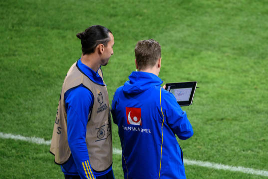 Zlatan Ibrahimovic and Goalkeeper coach Maths Elfvendal of