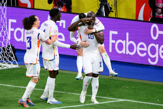 Romelu Lukaku of Belgium celebrates