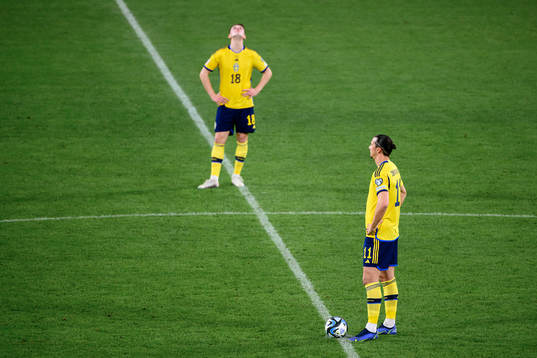 Zlatan Ibrahimovic of Sweden looks dejected