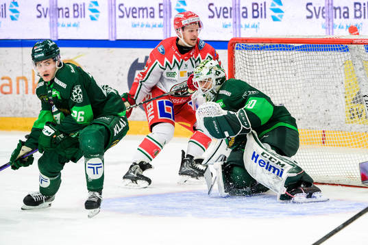 Färjestads Joel Nyström och målvakt Matthew Tomkins