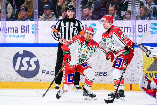 Frölundas Tom Nilsson hjälper Nicklas Lasu av isen