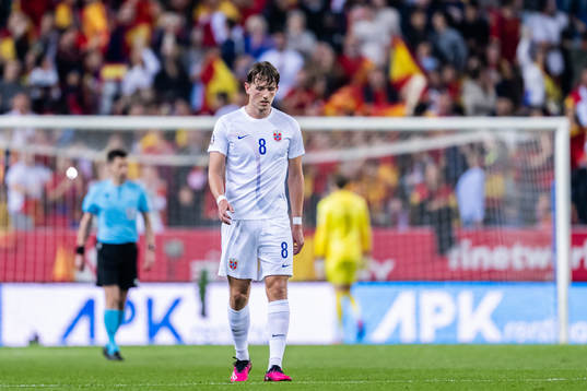 Sander Berge of Norway looks dejected