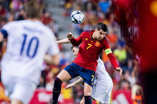 Álvaro Morata of Spain and Stefan Strandberg of Norway