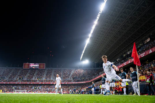 Martin Ødegaard of Norway takes a corner kick