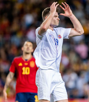 Alexander Sørloth of Norway looks dejected