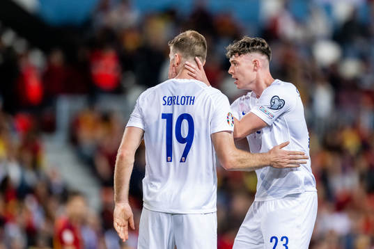 Alexander Sørloth and Jørgen Strand Larsen of Norway