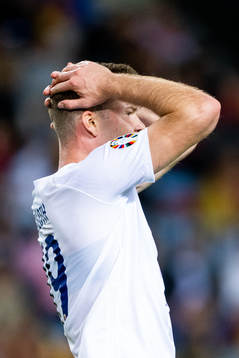 Alexander Sørloth of Norway reacts