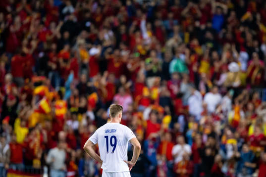 Alexander Sørloth of Norway looks dejected