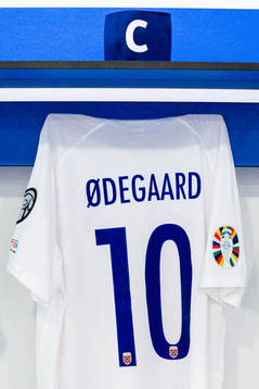 The kit of Martin Ødegaard of Norway in the dressing room