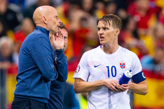 Ståle Solbakken, head coach of Norway, and Martin Ødegaard