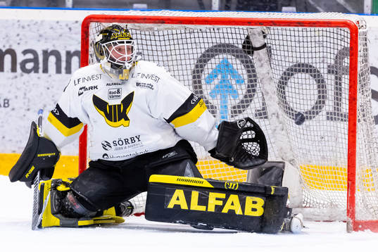 Västerås målvakt Johan Gustafsson släpper in 1-0 pucken