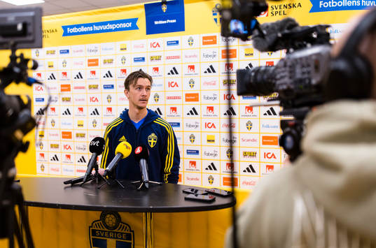 Kristoffer Olsson of Sweden meets the press