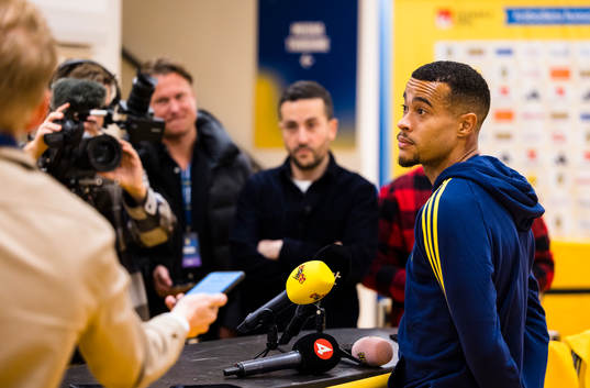 Robin Quaison of Sweden meets the press