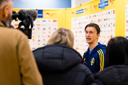Kristoffer Olsson of Sweden meets the press