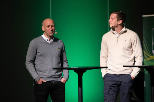 Landskronas tränare Billy Magnusson och spelaren  Philip