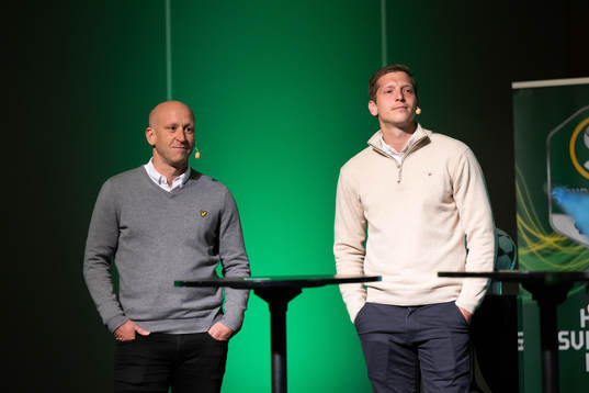 Landskronas tränare Billy Magnusson och spelaren  Philip
