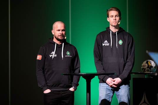 Skövdes tränare Tobias Linderoth och spelaren Mikael Mörk