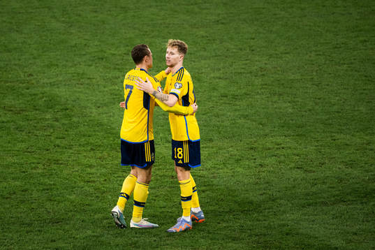 Viktor Claesson and Samuel Gustafson of Sweden celebrate