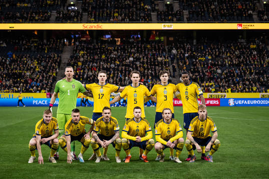 Starting eleven of Sweden line up for a team photo