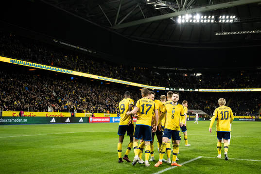 Players of Sweden celebrate